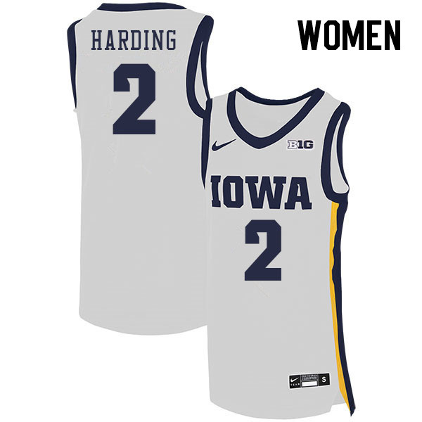 Women #2 Brock Harding Iowa Hawkeyes College Basketball Jerseys Stitched Sale-White